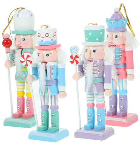 Toyvian Ornamenti Natalizi Con Schiaccianoci Caramelle Rosa 4 Pezzi In Legno Pastello Schiaccianoci Figure Di Soldati Tradizionali Natalizi Albero Di Natale Ciondolo Appeso