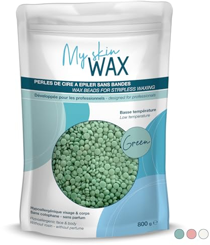 My skin Wax - Cera Depilatoria Senza Strisce, 800g, Ipoallergenico, Cera Ceretta Brasiliana Dolce Senza Arrossamenti, Uomo/Donna, Speciale Pelle Sensibile, Viso, Bikini, Brasiliano, Naso (verde)