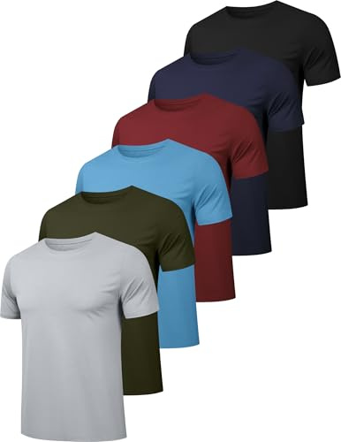 OYGSieg 6 Pack Workout Shirts for Men Short Sleeve Athletic Active Tops Quick Dry Crew Neck T Shirt for Running XXL