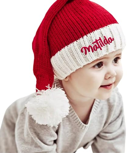 Bonnet De Noël Personnalisé, Tricoté Et Brodé Avec Nom, Familial, Rouge Et Blanc Pour Adultes, Enfants Et Bébés, Doublure Douce, Ornements
