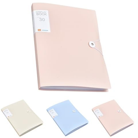 PLUSHCEWT A4 Präsentationsmappe Frosted, 30 Taschen Präsentationsbuch Projektordner mit Plastikhüllen und Sicherheitsband, Ideal für Schule und Büro (Rosa)