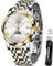 OLEVS Herrenuhren Analoge Quarzuhr Mondphasenkalender Geschäftsluxusuhr Edelstahl Wasserdicht 30M Leuchtendes Herrenarmbanduhren Geschenk