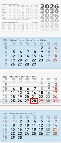 BRUNNEN Calendario de 3 meses 2026 | azul, 320 × 740 mm