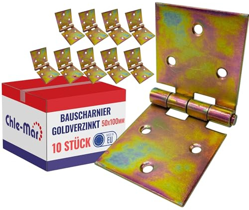 Chle-Mar - 10 bisagras para cargas pesadas galvanizadas, 50 x 100 mm, robustas bisagras para puertas de muebles y puertas de madera | banda estable para cajones y armarios | resistente a la intemperie