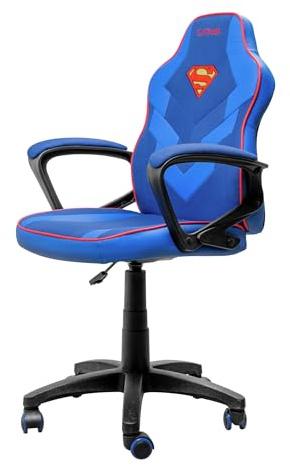 GXTrust 703SM Revvo Superman Lizenziert Gaming Stuhl für Kinder 4-12 Jahren, Gepolsterte Armlehne, Gasfeder Klasse 3, Stoffpolsterung, Höhenverstellbarer Schreibtischstuhl Kinder, Blau