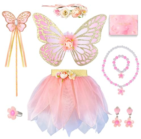 Déguisement Fée Fille 3-6 Ans, Costume Princesse 8 Pièces avec Ailes