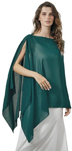 BEAUTELICATE Scialle Elegante Donna Poncho Coprispalle Chiffon Stola Cape Estivo per Sposa Damigella Cerimonia Matrimonio Abito, Verde Acqua