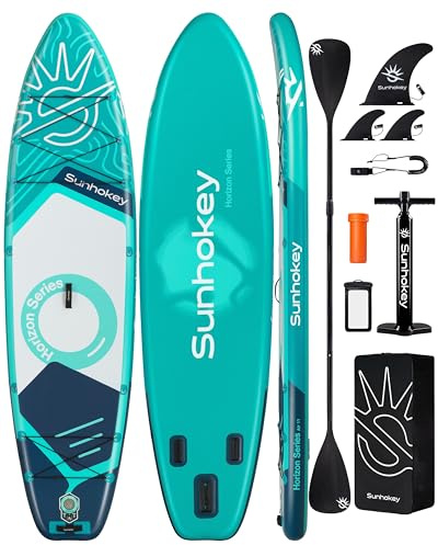 SUNHOKEY Tabla de Paddle Surf Hinchable 335cm con Accesorios Incluidos de Primera Calidad, Remo Ajustable, Bomba de Mano, Mochila de Transporte. 335 x 86 x 15 cm, Soporta hasta 181Kg