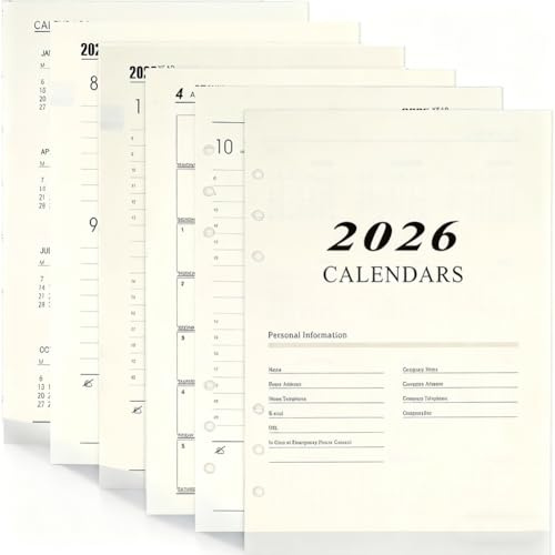 JhavexToy 2026 Wochenplaner Einlage A5 6 Löcher 176 Seiten Kalendereinlage 2026 A5 139x206mm Nachfüllpapier für Planer, Tagebücher, DIY-Projekte Tagbuch Notizbuch Persönlicher Planer