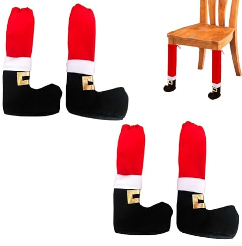 Aetluxery Lot de 4 paires de chaussettes de meubles compatibles avec les pieds de chaise et de table – Décoration de Noël – Patins de protection de sol avec motifs festifs