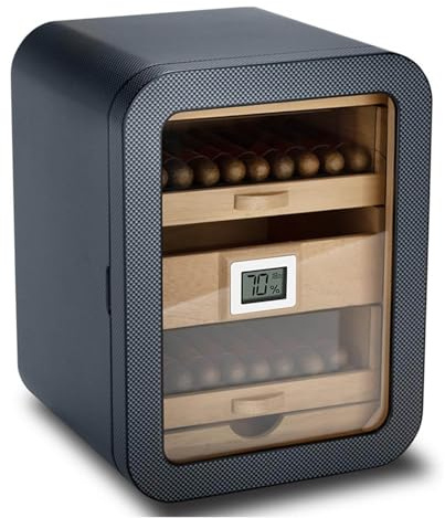 QQNQQ Portasigari, scatola portasigari, humidor da viaggio, 1 mobiletto con piano in vetro, 5 cassetti, design in legno, igrometro, umidificatore(Blue)