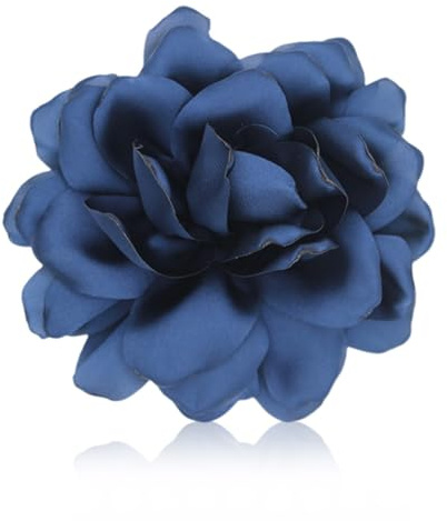 ZUWIJEQ Spilla Fiore Rosa, fiori per abiti, Spilla a Forma Di Fiore In Raso Di Seta, Spilla Da Bavero Floreale Grande, Fermaglio Capelli donna fiore, Elegante, Per Matrimonio, Festa, Danza (Blu Scuro)