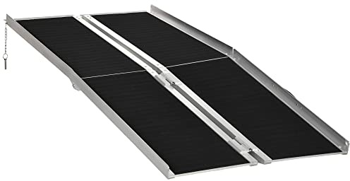 HOMCOM FSA/HSA Eligible Wheelchair Ramp 6FT, Folding Aluminum Threshold Ramp with Non-Slip Surface, Transition Plate, 594lbs Weight Capacity for Home, Doorways, Curbs, Steps