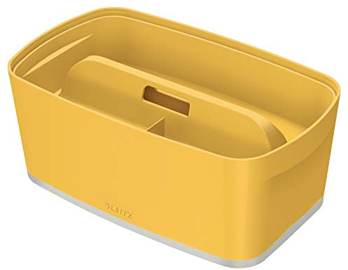 Leitz MyBox kleine Aufbewahrungsbox mit Deckel und Aufbewahrungsschale mit Griff, Warmes Gelb, Cosy-Serie, 52670019