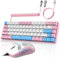 YINDIAO T8 60% RGB Gaming Tastatur und Maus Set + Gewendeltes USB-C Kabel,Kabelgebundene Mechanische Tastatur,68 Tasten TKL Compact Layout,Maus mit Wabenstruktur,Bis zu 6400DPI,für PC MAC PS5 -Rosa