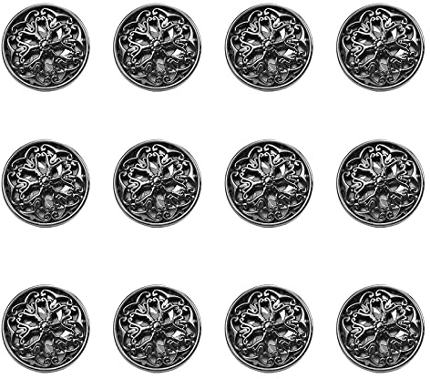 Generic 12Pcs Black Metal Round 18mm Vintage Buttons for DIY Craft Sewing Coats Jacket Blazer Uniform Shirt