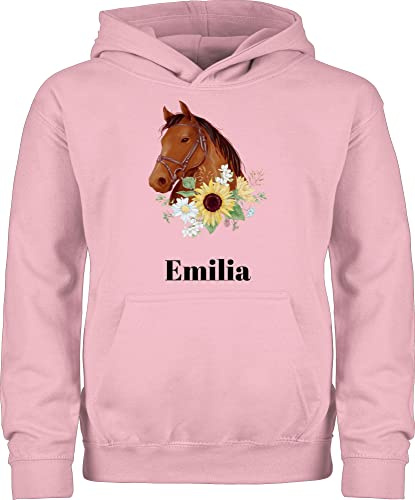 Kinder Hoodie Jungen - Pferd - Pferde Mädchen Geschenk I Pferdekopf - 152 (12/13 Jahre) - Hellrosa - Pullover für pferdemädchen reiten Pulli pferdepullover Reiter Hoodies pferdepulli