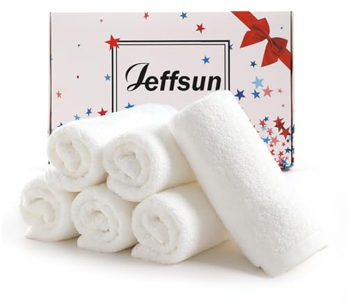 JEFFSUN Face Towels 6 Pack, 13x13 inch Extra Large White Wash Cloths on Sensitive Skin, Super Soft and Skin Friendly Bath Washcloths for Face and Body, Easy to Clean Quick Dry Facial Cleansing Cloths