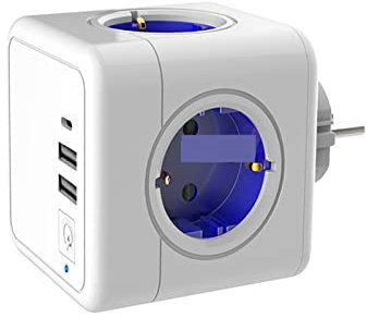 Tira de protección contra sobretensiones Enchufe de tira de alimentación USB interruptor de filtro de red eléctrica + enchufe tipo C adaptador de extensión de salida inteligente en T ( Color : E02c-bl