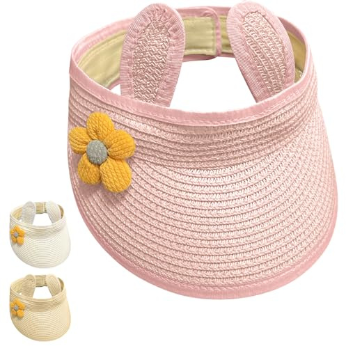 Yaopelky Cappello di Paglia Arrotolabile per Bambine Cappello con Visiera Aperta a Fiore per Neonati Cappello di Protezione Solare per la Spiaggia Estiva (IT, età, 6 Mesi, 24 Mesi, Rosa)