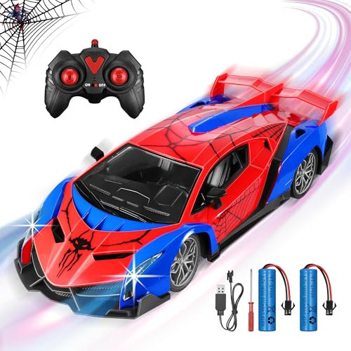 Wrymish Ferngesteuertes Auto Spider Spielzeug ab 3 4 5 6 7 8 9 Jahre Junge Mädchen, Aufladbares RC Auto mit Fernbedienung mit LED Licht, 1:18 Drift RC Car, Kinder Weihnachts Geburtstags Geschenke