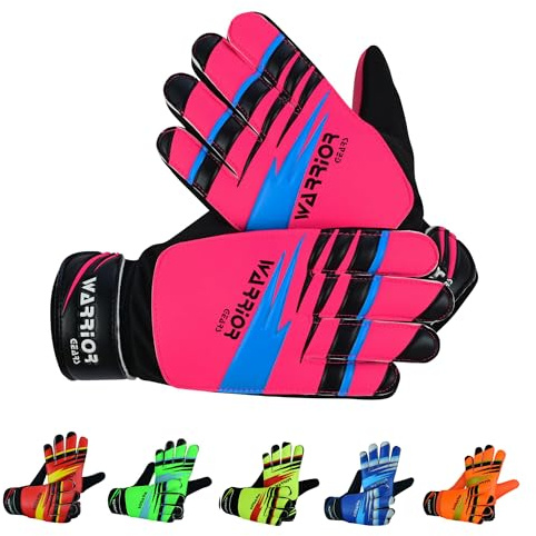 warrior gears Goalkeeper Glove Kids, Football Goal Keepers Gloves, Goalie Glove Kids with Double Wrist Protection, Junior Goalkeeper Gloves - For 9-12 Years Kid - Pink, 5