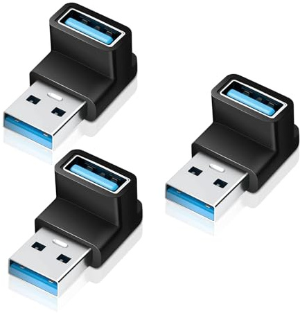 Lot de 2 adaptateurs USB-A vers USB-A coudés à 90 degrés, U-S-B 3.2 10 Gbit/s, transfert haute vitesse, compatible avec smartphones, ordinateurs portables, tablettes, disques durs externes