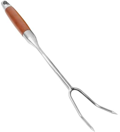 Ronyme Tenedor para trinchar Carne de Acero Inoxidable, Resistente, Profesional, de Dos Puntas, para Servir, cocinar, trinchar, Parrilla, Mango de Madera 40cm