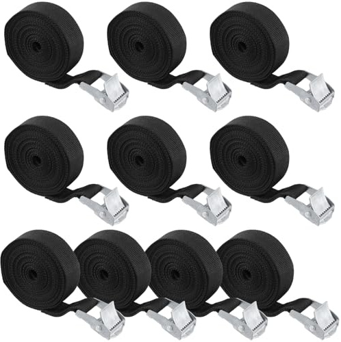 NAMYEUT 10 PCS Ratchet Tie Down Straps, 3m x 25mm Heavy Duty Tensioning Belts with Buckles, Adjustable Lashing Straps for Trucks, Motorcycle, Cargo, Luggage, Black
