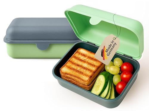 Lot de 2 boîtes à déjeuner pour enfants et adultes - Sans BPA - Passe au lave-vaisselle et au micro-ondes - Boîte à goûter robuste avec couvercle interchangeable - Fabriquée en Allemagne (vert et gris