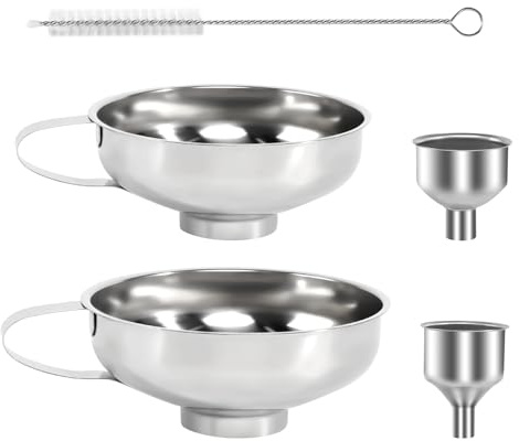 Tratt rostfritt stål set 4 stycken minitratt sylttratt med rengöringsborste för olja, socker, sylt, fyllning 1/1,5/3,7/5,5 cm