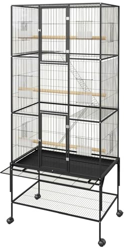Cachpib Metal Bird Cage with Stand Rolling Parrot Cage Large Budgie Cage for Parrots Conures Lovebird Cockatiel Parakeets Bird Flight Cage for Small Pet Animal