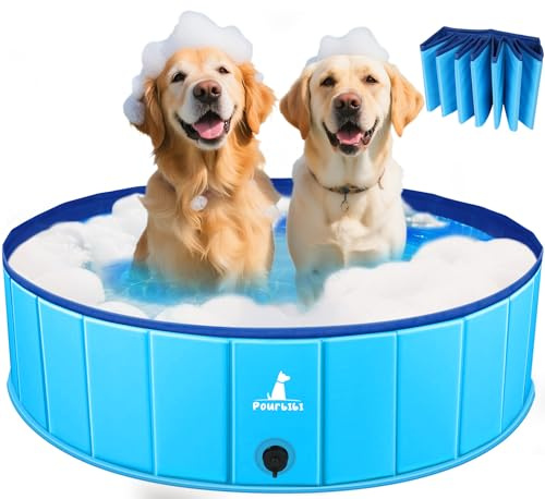 Pourbibi Piscina Per Cani, Vasca Da Bagno Per Cani, Piscina Per Cani, Doccia Pieghevole Per Animali in PVC Ecologico Antiscivolo (80X20cm)