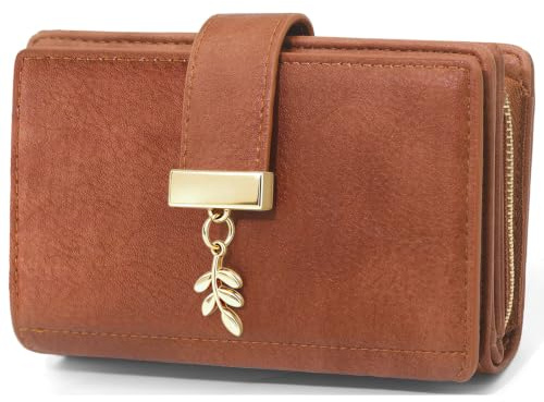 HNOOM Portefeuille Porte Monnaie Femme Pochettes et Clutches (Marron) | Cuir et Vintage et Taille Moyenne, Porte Carte RFID, et 18 Compartiments pour Cartes, et Porte-Monnaie à Fermeture Éclair