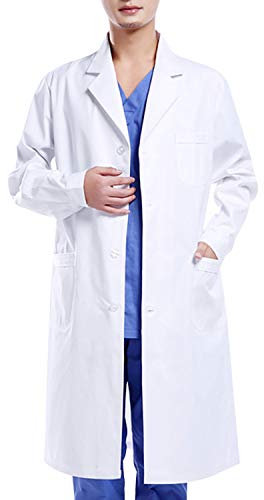 Waflyer White Unisex Cotton Polyester Scientist Lab Coat - Doctor Workwear Uniform for Food Coat Laboratory - Men's S