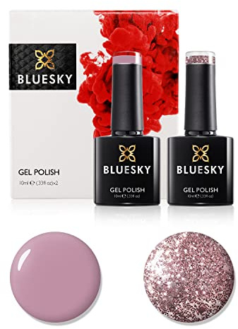Bluesky Gel Nail Polish Set, 9th Anniversary Set 4, 2 x 10ml, A044 Musk Pink, S06N Pink Gold, Glitter (Requires Curing Under UV LED Lamp)