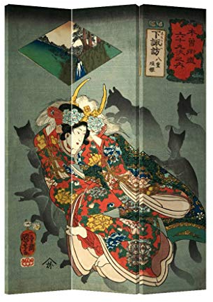 Fine Asianliving Paravent Raumteiler Japanisch Orientalisch Chinesisch Beidseitig L120xH180cm Spanische Wand Trennwand Room Divider Raumtrenner Sichtschutz Bedruckte Canvas Asiatisch