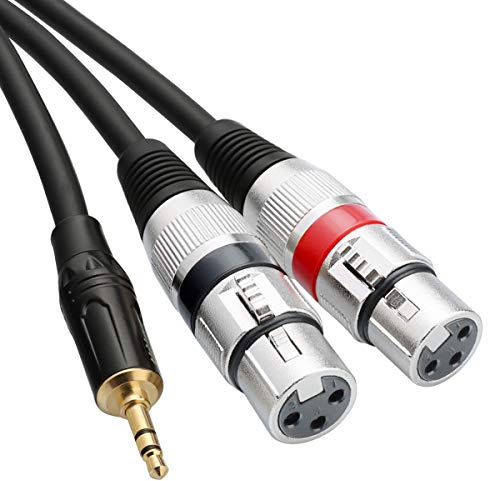 Tisino Cable de micrófono estéreo XLR dual a 3,5 mm, 2 XLR hembra a mini jack de 1/8 pulgadas, cable de micrófono divisor en Y, 10 pies