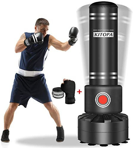 Kitopa - Saco de boxeo de suelo para adultos y jóvenes, saco de boxeo para patadas, puñetazos, kick-boxing, etc., base con ventosas, 82,6 kg como máximo, color negro
