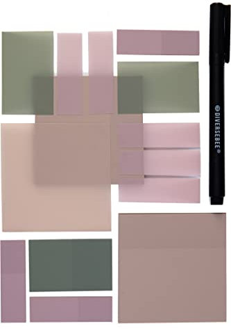 DiverseBee Transparent Sticky Notes Set with Quick Dry Pen (Pastel)
