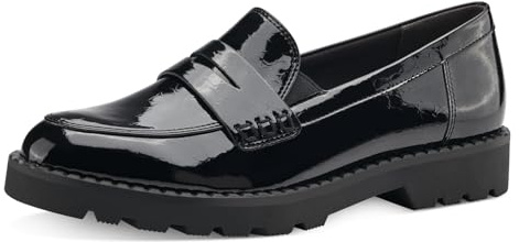 Tamaris Mocasines Veganos para Mujer, Negro Estructura de Charol, 39 EU