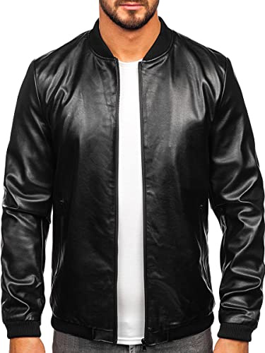 BOLF Uomo Giacca in pelle collo alla coreana Ecopelle Biker Invernale mezza stagione Trapuntata da aviatore Bomber Cerniera lampo Cerniera Casual Style 6803A Nero XL [4D4]