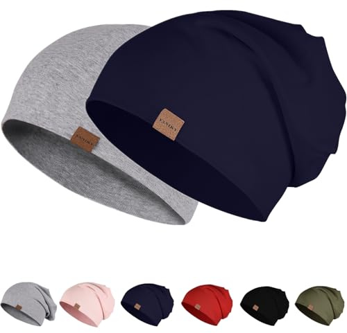 YANIKY Mütze Herren Damen, Slouch Beanie Mütze Baumwolle, Dünne Leichte Chemo Mütze, Winddicht Jersey Weich Longbeanie für Alle Jahreszeiten