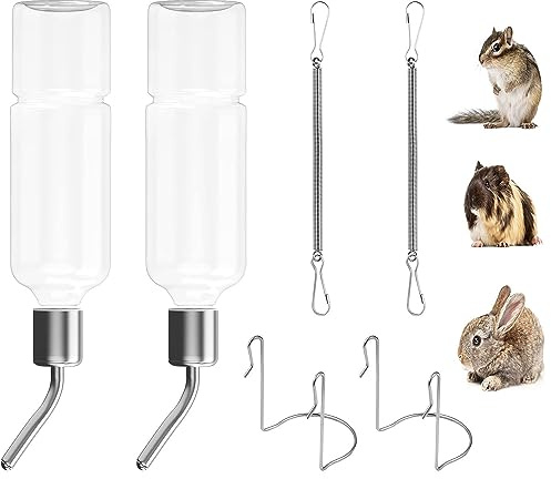 Meiso 2 piezas Biberón Conejo, Colgantes Conejito Deau Distribuidor, 350 ML Biberón Cerdo Pavo con Soporte, Colgante de Agua Botella para Bebedero Roedor, Gatitos, Perros, Condones de Indias, Hamsters