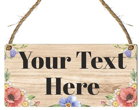 Personalised Hanging House Sign - Gift for Christmas, Anniversary, Wedding, Birthday, Father's Day - Custom Couple Garden Sign - 10 Designs (Mdf Wood Indoor Use Only 19cm x 9cm, Flower Design)