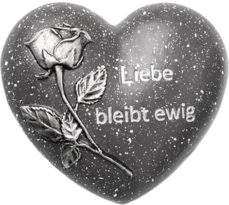 Besinnliche Grabdeko zur Erinnerung, frostfest und witterungsbeständig Grabschmuck - Grabfigur - Friedhof Deko (Herz (Liebe bleibt ewig) 10,5 x 9,5 cm)