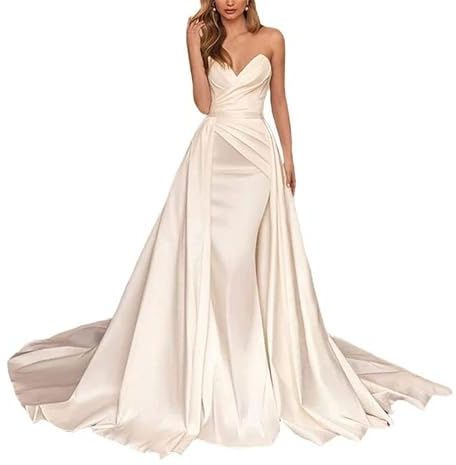 Bröllopsklänning satin sjöjungfru linje brudklänning SEVENYXX, vit, 40