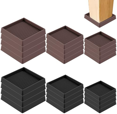 Swpeet 4Pcs 2 x 2 Square Brown Rubber Anti Skid Caster Cups Non Slip Furniture Pads Kit, Anti-Slip Gripper, Anti Skid Furniture Feet Anti Slide Floor Stoppers for Bed Couch Table Chair Stoppers