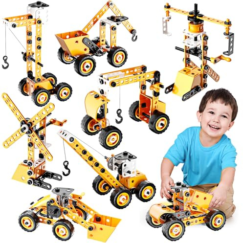 Toys for 5 6 7 8 9 10 Year Old Boys, STEM Construction Car Toys for 5-10 Year Old Boy Building Toys Gifts for 5-10 Year Old Boys Christmas Birthday Gifts for Boy and Girls Age 5 6 7 8 9 Digger Toys