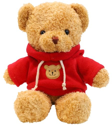 IFHDO ourson Marron Clair, Mignon, Pull-Over Rouge, Peluche (40cm)